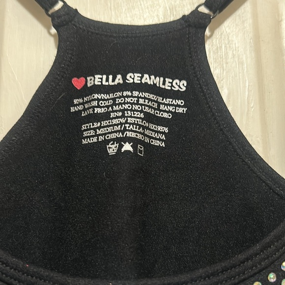 Bella Seamless Black Rhinestones Tank Top Bralette sports bra Women’s Size M - Picture 2 of 4